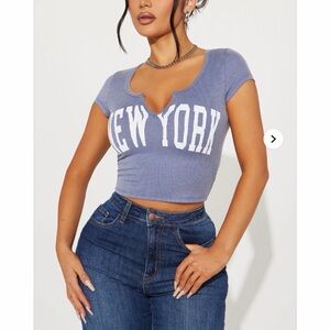 Fashion Nova Navy Ribbed Crop Top with New York Print